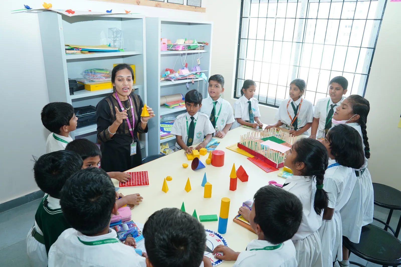Middle years students working in a bright classroom